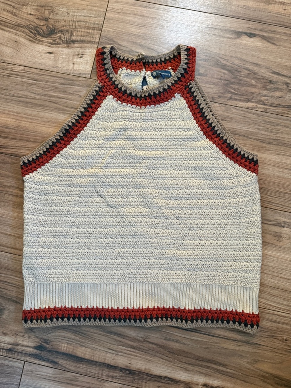 Democracy Cream Crochet Tank with Rust and Brown Accents